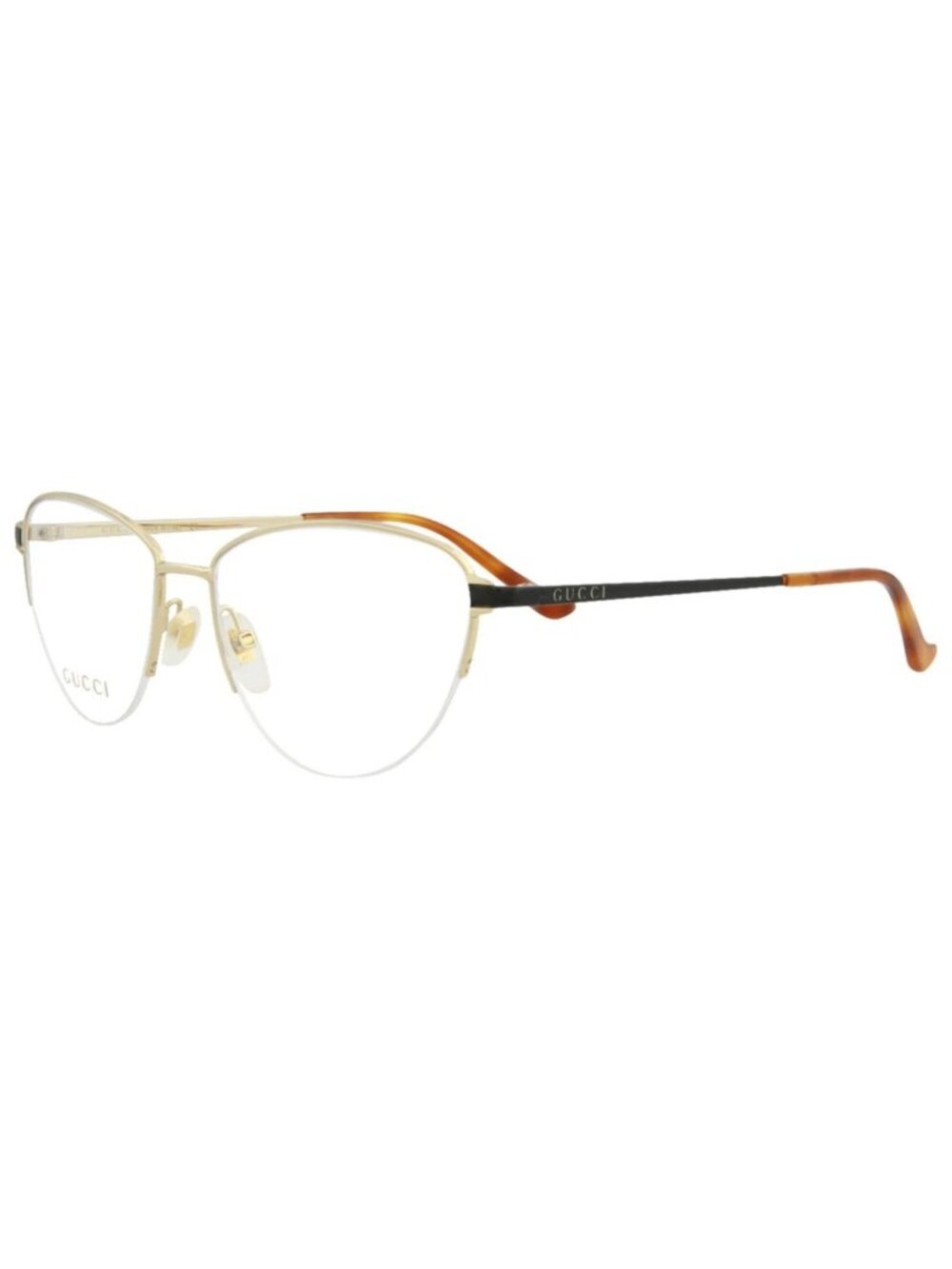 New Gucci Women's Eyeglasses Cat Eye Metal Frame Gold Black Transparent